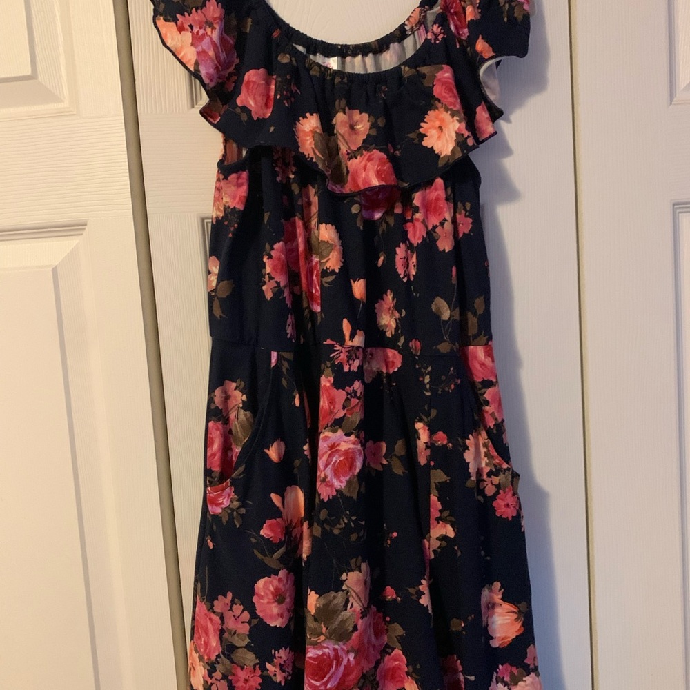 Justice Navy and Pink Floral Dress with Pockets